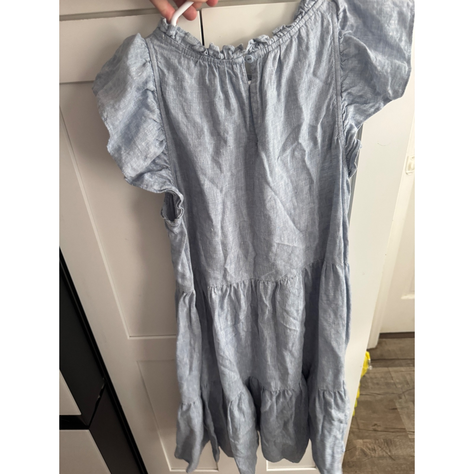 Lake Pajamas Womens Blue Linen Tiered Ruffle Flutter Sleeve Midi Dress Size M — image 2 of 4